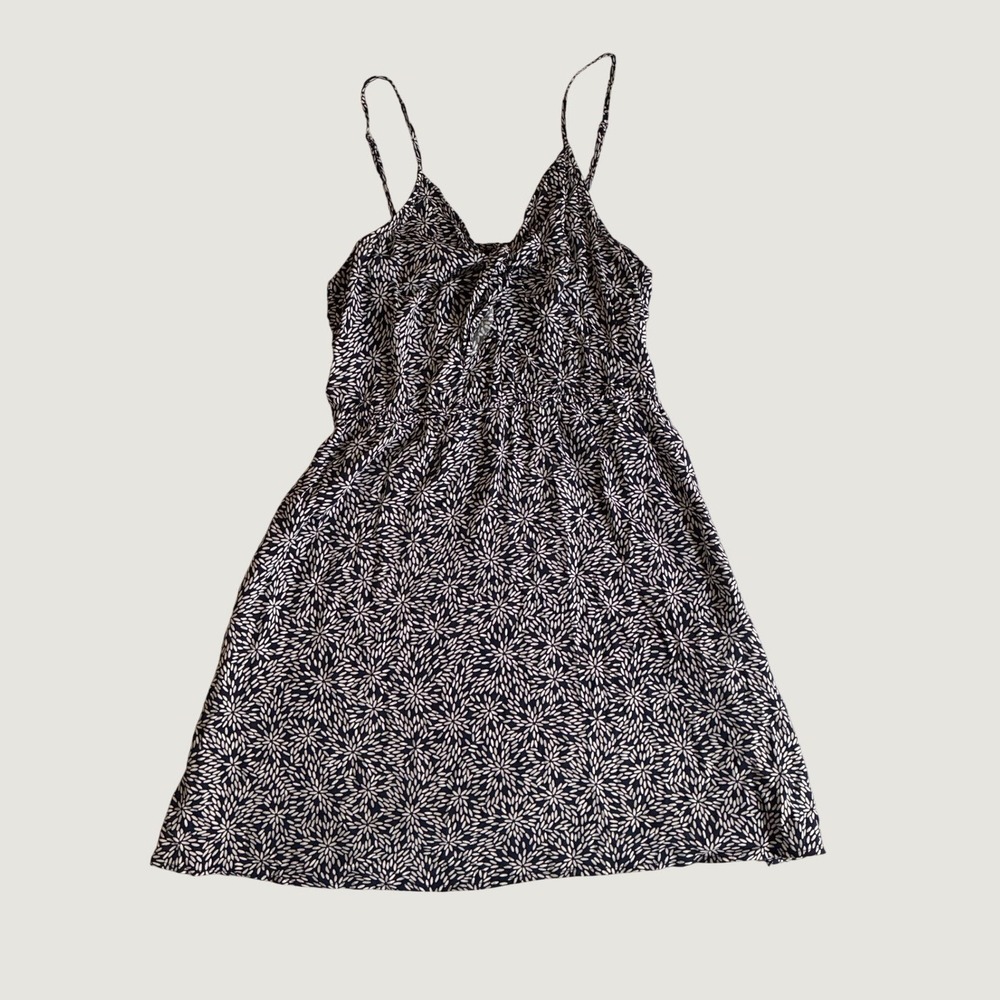 H&M Divided Navy Blue White Floral Tie Front Mini Dress Boho Size 10